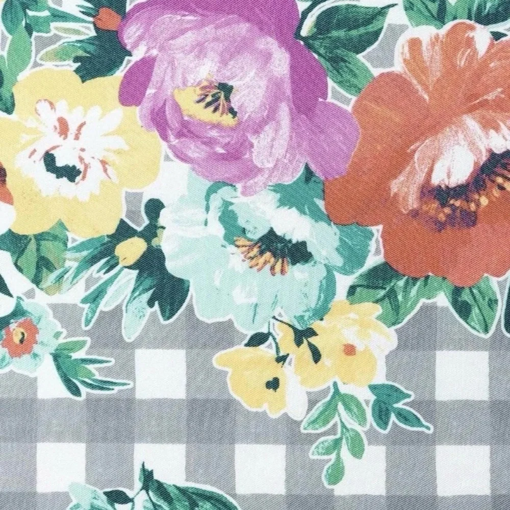 The Pioneer Woman Multicolor Floral and Gray Checkered Shower Curtain